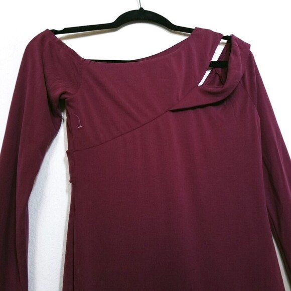 NWT NBD Sammy Asymmetric One Shoulder Long Sleeve Midi Dress Knit Burgundy Small - Picture 9 of 10